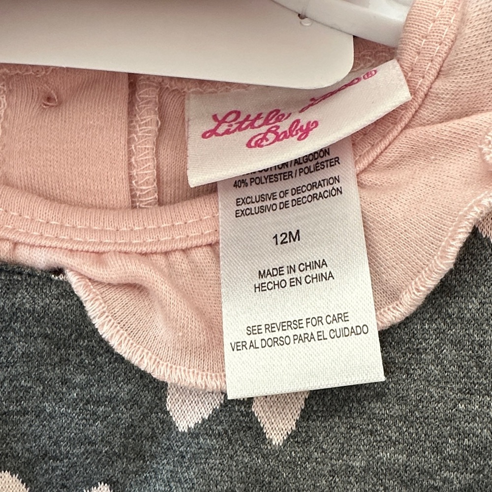 NWT Little Lass Pink and Gray Bow Baby Dress, Shoes and Hair Accessory Set, 12M - Picture 4 of 5